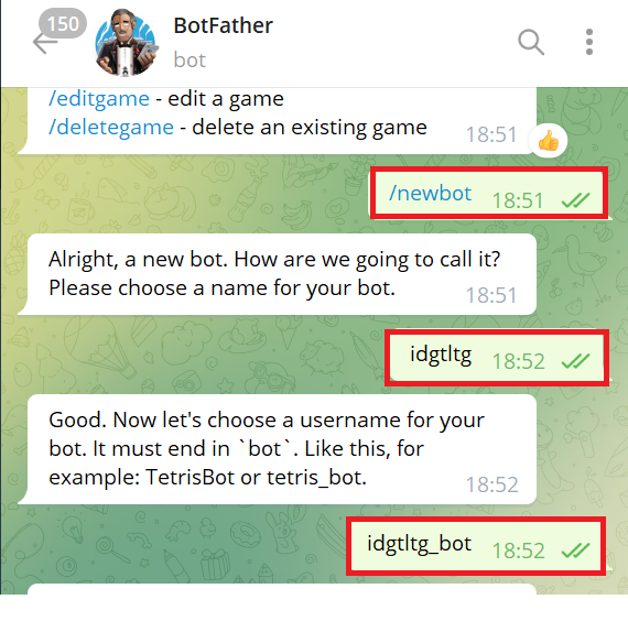 Создание бота в Telegram шаг 2